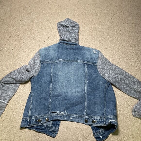 Free People Jacket Denim And Knit Hooded  Y2K  Distressed Indie size M A3 - Picture 5 of 7